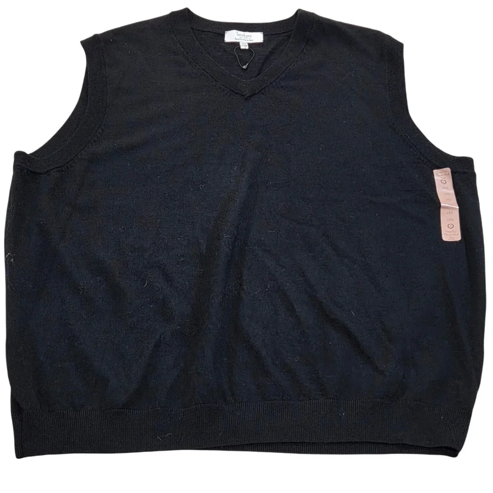 NEW Turnbury Extra‎ Fine Merino Wool Sweater Vest Mens 2XB Black V Neck